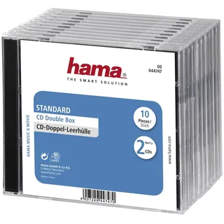 Hama CD-Doppel-Leerhülle, Standard, 10er-Pack, transparent-schwarz