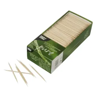 Papstar Pure Zahnstocher, Rund, aus Holz, 1 Karton = 10 x 1800 Stück, Länge: 6,8 cm