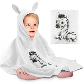 Yosemy Kapuzenhandtuch Baby Handtuch Kapuze 100% Baumwolle Badeponcho Kinder- Oeko TEX - Babyhandtuch mit Kapuze Weich & Super Saugfähig 0-3 Jahre-Zebras