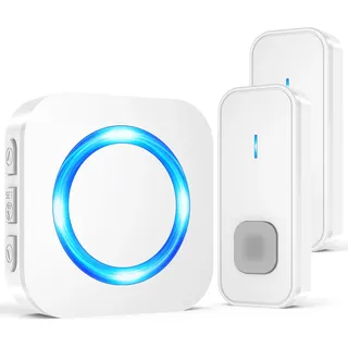 SURFOU Funkklingel, Türklingel 400m Reichweite Kabellose Klingel mit Plug-In-Empfänger Haustür Aussen Wasserdicht Drahtlos Hausklingel mit 55 Klingel, 5 Lautstärken (1 Weiß Empfänger + 2 Weiß Sender)