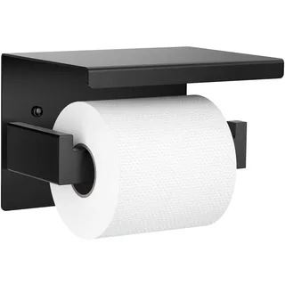 Auxmir Toilettenpapierhalter ohne Bohren, Selbstklebend Klopapierhalter mit 2 Montagemethoden, Edelstahl Klorollenhalter mit Ablage, WC Papier Halterung Wandmontage für Küche Badzimmer, Schwarz