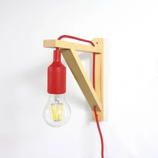 B·LED BARCELONA LED Yojo Nordische Wandleuchte aus Holz und Anhänger aus Silikon (rot)