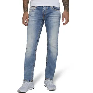 Straight-Jeans CAMP DAVID "NI:CO:R611", Herren, Gr. 34, Länge 34, blau (light vintage), Denim/Jeans, Obermaterial: 99% Baumwolle, 1% Elasthan, straight fit, Jeans Straight-Jeans, mit markanten Steppnähten, Topseller