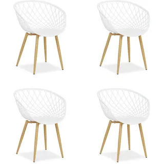 Homestyle4u Gartenstuhl 4er-Set Kunststoff Weiß mit Armlehnen , 62x80x57 cm , Gartenmöbel, Gartensessel, Gartenstühle