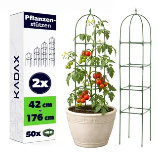 KADAX 2er Set Obelisk Rankhilfe 176 x 32 cm, Rankgitter mit 50 Pflanzenclips für Tomaten, Rosen & Kletterpflanzen, Pflanzenstützen aus Metall mit Kunststoffbeschichtung