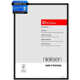 nielsen Bilderrahmen, 29,7 x 42 cm (A3), Aluminium, Schwarz matt, Posterrahmen zum Aufhängen im Hoch- & Querformat, bruchsicheres Kunstglas, Atlanta