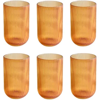 GMMH 6er-Set Geriffelte Trinkgläser und Weingläser, Line, Linie Geriffelt, Ribbed, Glas, Longdrinkgläser, Cocktail Gläser mit Prägung, Trinkglas, Weinglas, Wasserglas (Orange-Glanz Trinkglas)