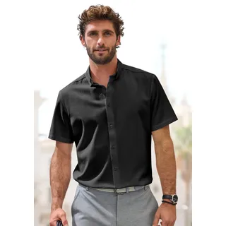 Kurzarmhemd H.I.S "Regular Fit", Herren, Gr. XXL (45/46), N-Gr, schwarz, Web, Obermaterial: 100% Baumwolle, unifarben, regular fit, Rundhals, abgesteppte Kante, Hemden Kurzarmhemd, in hochwertiger Struktur Optik, Topseller