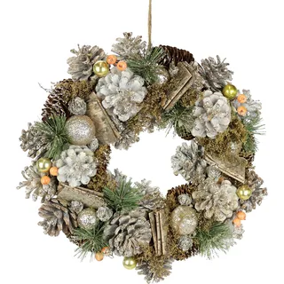 I.GE.A. Kunstkranz "Natur-Kranz Zapfen" Mit Christbaumkugeln Tanne Zapfen Beeren Weihnachtskranz Adventsdeko, gold