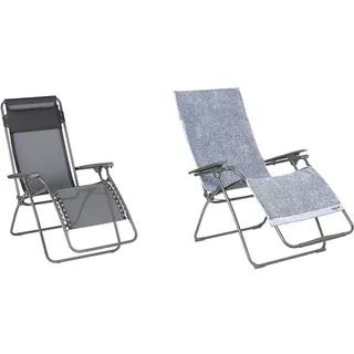 Lafuma Mobilier Relax-Liegestuhl Rt2, Verzinkte (Korrosionsschutz) HLE-Stahlstruktur, Fonte, 87 x 68 x 114 cm & Badetuch für Relax Liegestühle, 100% Baumwolle, Farbe: Iroise, LFM2972-9302