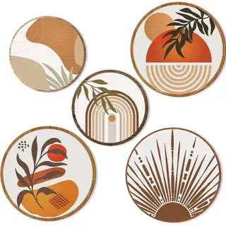 5-teiliges Boho-Wanddeko-Set aus Holz für Wohnzimmer, böhmische Wandbehänge im Landhausstil, geometrische Hängedekoration, 10'' und 8'', ästhetische minimalistische Holz-Wandkunst