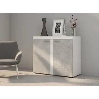 FURNIX Sideboard RIVAY Anrichte Kommode für Esszimmer, Wohnzimmer mit 2 Türen 97,2 cm breit klassisch Weiß-Beton - Weiß, Grau