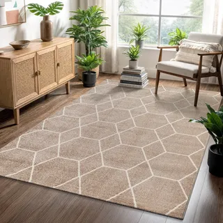 Teppich SANAT "Trellis", beige, B:160cm H:10mm L:230cm, Kunstfaser, Teppiche, Teppich, Kurzflor, skandi, boho, auch als Läufer und in rund