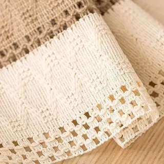 Macrame Eettafelloper, 180cm, Naturkolor, Korbett, Handgefertigt, Bambusgrün - Bunt