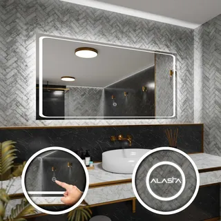 Rechteckiger Badezimmerspiegel mit LED-Beleuchtung und Touchschalter - Barcelona - 180 x 80cm - Silber