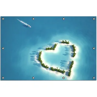 Wallario Outdoor-Poster für Garten oder Balkon, Motiv Insel mit Herz, in ca. 80 x 120 cm - Weiß