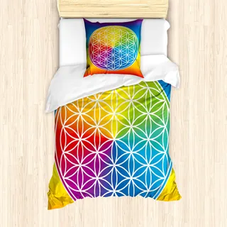 ABAKUHAUS Hippie Mantele, Friedensblume Kind Jugend, Milbensicher Allergiker geeignet mit Kissenbezügen, 135 cm x 200 cm - 80 x 80 cm, Mehrfarbig