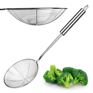 KADAX Schaumkelle, kleiner Durchschlag, Stahldurchschlag mit langem Griff, Abseihlöffel, Schaumlöffel, Schöpflöffel, Sieb, Blanchierheber (Silber)