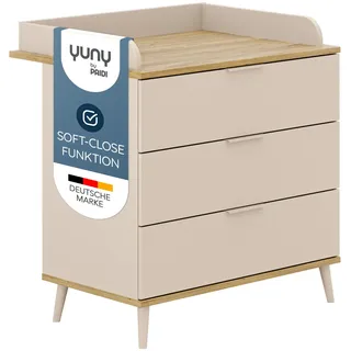 yuny by paidi "HAZEL in Beige, 3 Schubladen mit Wickelaufsatz, Cashmere-Beige | Wickeltisch & Kommode mit abnehmbarem Aufsatz, geprüfte Sicherheit 94,7 cm, Wickelaufsatz abnehmbar