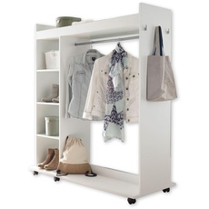 Bild VINNIE Offener Kleiderschrank mit Spiegel auf Rollen, Weiß - Fahrbarer Kleiderständer mit cleverer Inneneinteilung - 138 x 150 x 56 cm (B/H/T)
