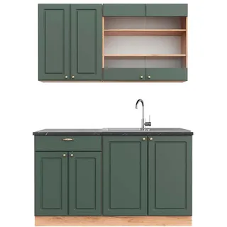 Vicco Singleküche Fame-Line Grün-Gold Landhaus/Goldkraft Eiche 140 cm AP Anthrazit , Holzwerkstoff , Küchenblock,Rechteckig , 140x81.6x60 cm , Küchen, Küchenzeilen & Küchenblöcke, Küchenzeilen, Küchenzeilen ohne Geräte