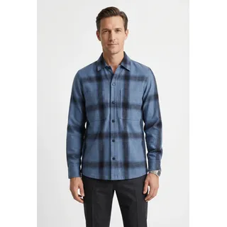 Langarmhemd BOSS ORANGE "Locky", Herren, Gr. L (41/42), N-Gr, blau (open blau495), Web, Obermaterial: 50% Wolle, 50% Polyester, kariert, meliert, oversize normal, Rundhals, 1-Knopf-Manschette, Hemden Langarmhemd, melierte Wollmischung, Karo-Design, oversize fit