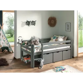 Vipack Spielbett »Vipack Pino«, (Made in Europe), Niedriges Spielbett mit 90 x 200 cm, inkl. Leiter und 3 Schubkästen, Kiefer und MDF grau