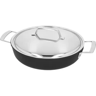 Demeyere Alu Pro Kochtopf nieder mit Edelstahldeckel Ø28cm 2lt h:7cm, Pfanne Ø Kochtopf, Schwarz Stahl Edelstahl Aluminium 28 cm - Schwarz