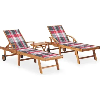 Design New Sonnenliegen 2 Stk. mit Tisch und Auflagen Massivholz Teak - Gartenliegen Möbel2025 CHY5580210 4parcel - Braun