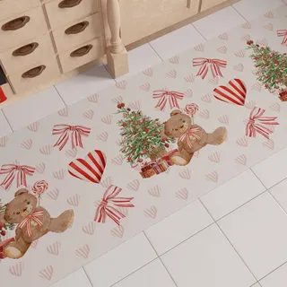 PETTI Artigiani Italiani - Weihnachts-Küchenläufer, Rutschfester und waschbarer Weihnachts-Küchenteppich, 52 x 240 cm, Teddybär-Weihnachtsteppich, Made in Italy