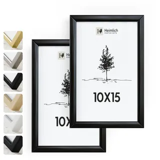Heimlich® - Bilderrahmen - 10x15 cm, Aluminium, Metall, Schwarz, 2er-Pack - Kleine Bilderrahmen mit Folienabdeckung - Wandmontage oder Tischaufsteller