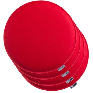 Brandsseller 4er Set Sitzkissen aus Filz Ø 35x2 cm – Robuste Stuhlauflagen für innen und außen, rundes Sitzpolster, strapazierfähiges Kissen für Stühle – Rot