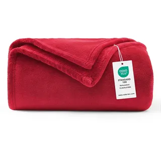 WAVVE Kuscheldecke Flauschig Decke Fleecedecke - Sofadecke 150x200 cm Warm Wohndecke Couchdecke, Rot Decke Weich Sofaüberwurf XL