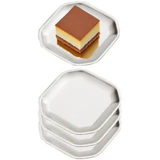 SANQIAHOME 12x12cm quadratischer Vorspeisenteller, 4er-Set, kleiner Teller aus verdicktem Edelstahl, Brot Sushi Dessertteller,silber