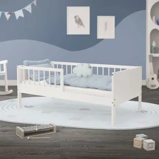 ML-Design Kinderbett mit Lattenrost und Rausfallschutz, 70x140 cm, Weiß, Massivholz Einzelbett für Kinder, Jungen & Mädchen - Weiß