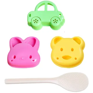 3 Stück Brotformen, 1 Stück Kinder-Reislöffel, Kinder-Sandwichschneider, Brotform In Hasen- Und Bärenform, Auto-Kuchenform, Geeignet Für Kinder Und Jugendliche