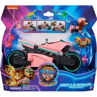 PAW Patrol : Der Mighty Kinofilm, Libertys Superhelden-Motorroller mit Beiwagen, inkl. Liberty Spielfigur und 3 Junior Patrollern (als 1 Figur), Spielzeug geeignet für Kinder ab 3 Jahren, Motorrad, PAW Patrol, 3 Jahr(e), Kunststoff, Schwarz, Pink - Schwarz, Rosa