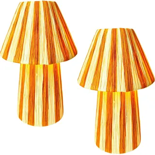 Marrakesch 2er Set Tischlampe Nachttischlampe 40cm groß aus Raffia bast | Boho Lampe Stehlampe als Wohnzimmer Schlafzimmer oder Kinderzimmer Deko | Tischleuchte Morjan Beige Orange E27 Fassung - Beige, Orange