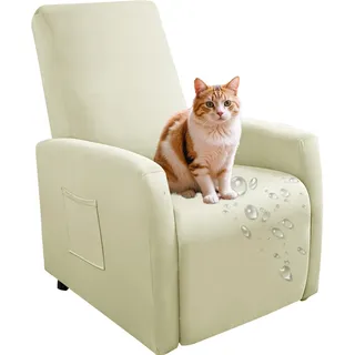 Generisch wasserdichte Sessel überzug Stretch, Sesselschoner mit Taschen Wohnzimmer, Angepasster für Fernsehsessel Bezug-Cream Yellow