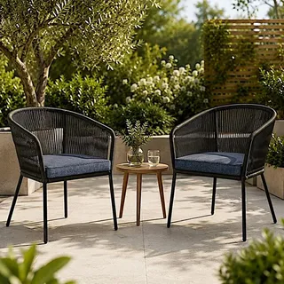 Gartenstuhl Lounge Stuhl 2er Set Gartensessel Rope Loungesessel Outdoor Grau