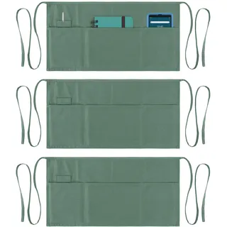 Dreamology Taillenschürze, Servierschürze mit 4 Taschen, Kellnerschürze, Kellnerschürze, wasserabweisend mit langem Hüftgurt, Grün - P3, Packung von 3