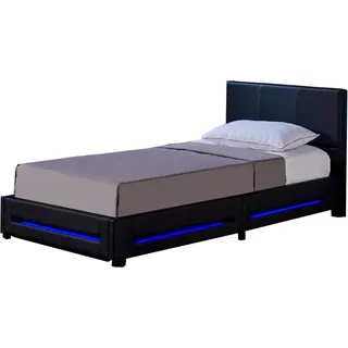 HOME DELUXE - LED Bett Asteroid - Schwarz, 90 x 200 cm - Inkl. Matratze und Lattenrost I Polsterbett Design Bett inkl. Beleuchtung - Schwarz