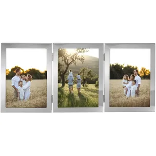 Hama Bilderrahmen 10x15 (3er Bilderrahmen, Bilderrahmen mehrere Bilder, Fotorahmen, Portraitrahmen, Hochformat, Querformat, zum Hängen, zum Hinstellen, Samt, 3x 10 x 15 cm)