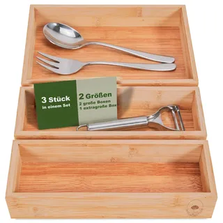 DeinKaufladen.com 3er Set Aufbewahrungsbox Holz Organizer – praktische und flexible Bambus Box - Schubladen Box Sortierbox Sortierkasten Kosmetik Aufbewahrung Ordnungsbox Holzboxen Holzkasten