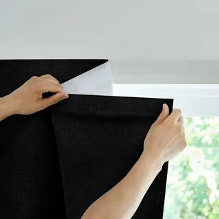 Jilron Türvorhang Blickdicht Klebend 100% Lichtundurchlässig Ohne Bohren Indoor Schlafzimmer Wohnzimmer Sonnenschutz Fenster Innen Wärmeschutz (Schwarz-H182 x B64 cm) 1er-Pack