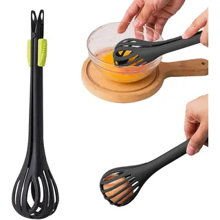 XQMMGO Multifunctional Egg Beater, mit Stabilem und Bequemem Griff, Küchen Schneebesen für Mischen, Eiernudel-Küchenbackwerkzeuge, Clips für Esszimmer (Schwarz)