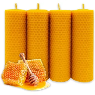 LAMARE Bienenwachskerze Honigwabe 100% Natürlich (4 Einheiten - 15 cm Länge - 4,5 cm Durchmesser) - OHNE PARAFFINE - Honigkerzen - Handgefertigt 100% Handwerklich.