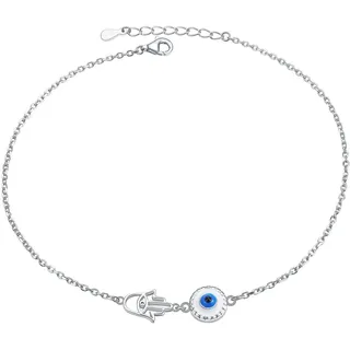 Flyow 925 Sterling Silber Fußkettchen für Damen Mädchen Böser Blick Hamsa Hand Geschichtetes Herz Einstellbare 9 10 11 Zoll Unendlichkeit Fuß Knöchel Armband Schmuck Geburtstagsgeschenk