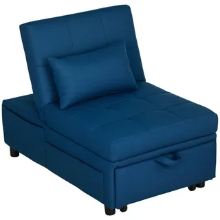 Homcom 3-In-1 Schlafsessel mit Bettfunktion, ausziehbares Schlafsofa, Schlafstuhl , Blau , Textil , 104x81x65.5 cm , Wohnzimmer, Sofas & Couches, Schlafsofas, Schlafsessel
