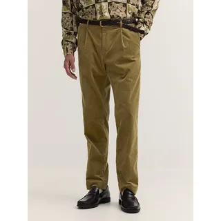 Bundfaltenhose BUGATTI "Cord", Herren, Gr. 38, Länge 32, beige (120, kiwi), 99% Baumwolle, 1% Elasthan, unifarben, loose fit, Hosen Bundfaltenhose, Loose Fit Cord Stretch Italienischer Stoff
